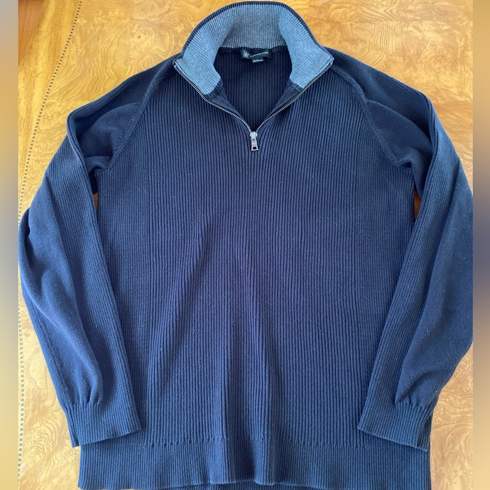 INC-International Concepts Sweater Black Cotton Half Zip Mens Solid Size~Large